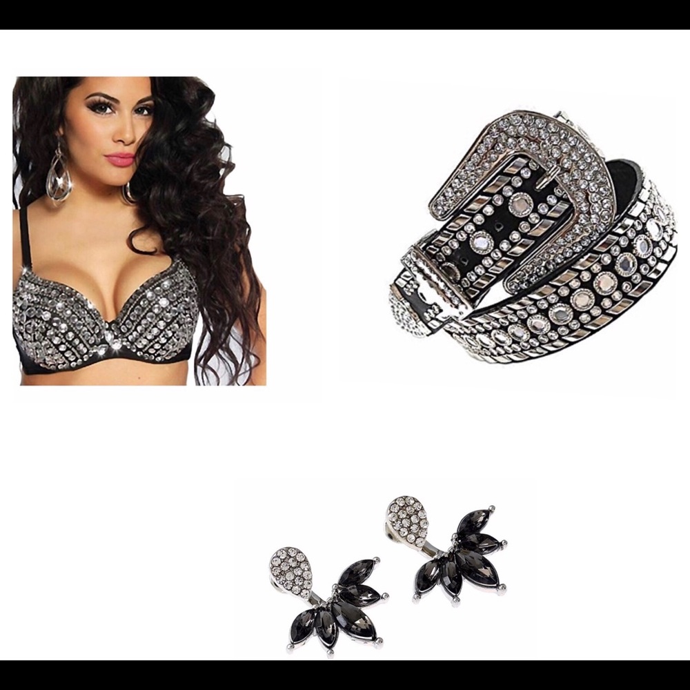 Rhinestone Bundle - Belt, Earrings and Belt